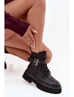 Kožené workery dámské zateplené s ozdobnou sponou D&A model 21715550 Černé - S.Barski