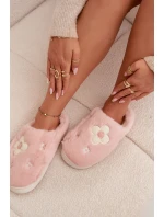 Kožešinové pantofle s květinami Růžové Selinne Kožešinové pantofle s květinami Růžové Selinne