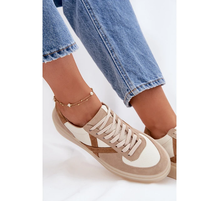 Kožené semišové dámské tenisky model 22076948 béžové - Zazoo
