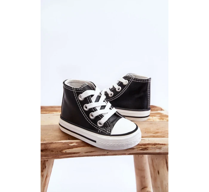 Dětské kožené vysoké tenisky Černe a bíle Marney Dětské kožené vysoké tenisky Černe a bíle Marney