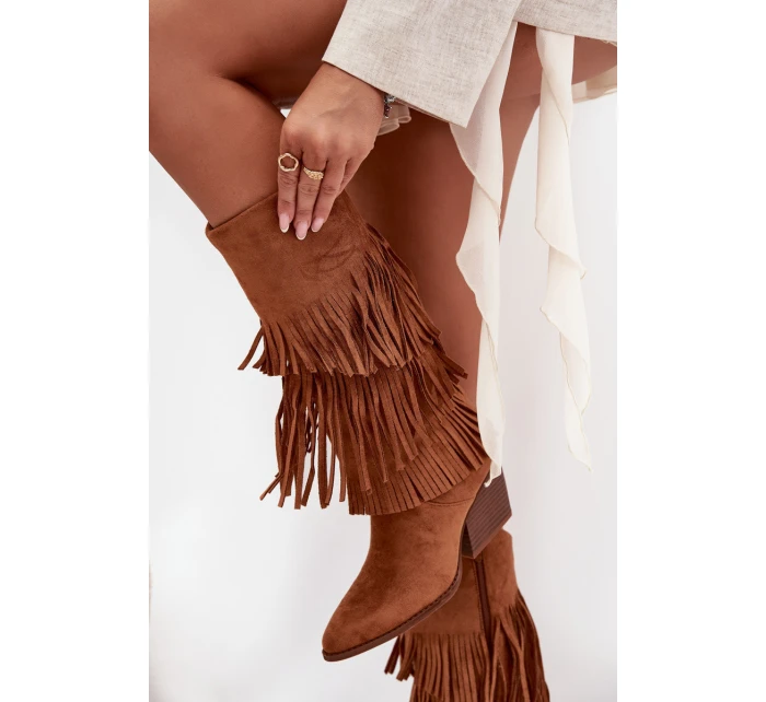 Dámské zateplené kovbojky s třásněmi Brivina – camel Dámské zateplené kovbojky s třásněmi Brivina – camel