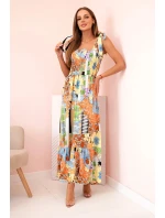 Dámské bavlněné šaty s řasením a květinovým vzorem modrý