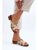 Zazoo 40236 Kožené Dámské Žabky Na Nízkém Podpatku Bežové