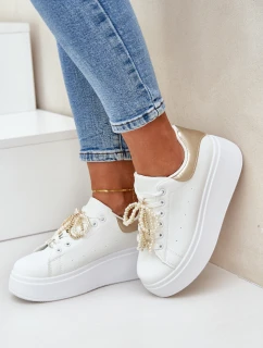 Dámské Tenisky Na Platformě S Ozdobami Bílo-Zlaté Lerissna