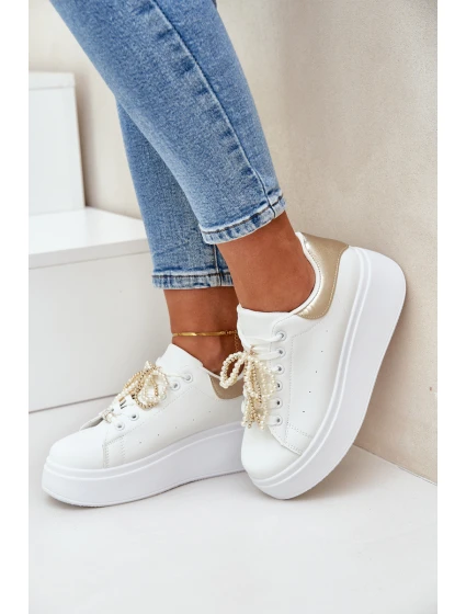 Dámské Tenisky Na Platformě S Ozdobami Bílo-Zlaté Lerissna Dámské Tenisky Na Platformě S Ozdobami Bílo-Zlaté Lerissna