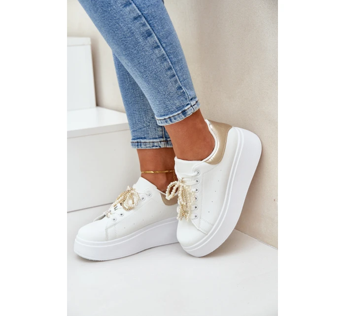 Dámské Tenisky Na Platformě S Ozdobami Bílo-Zlaté Lerissna Dámské Tenisky Na Platformě S Ozdobami Bílo-Zlaté Lerissna