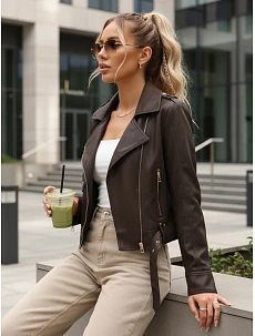 Dámská bunda z ekokůže TY5647 hnědá - FashionStreet