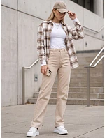 Dámské džíny s vysokým pasem a pravidelným střihem, béžové, FashionStreet UY3092 Dámské džíny s vysokým pasem a pravidelným střihem, béžové, FashionStreet UY3092