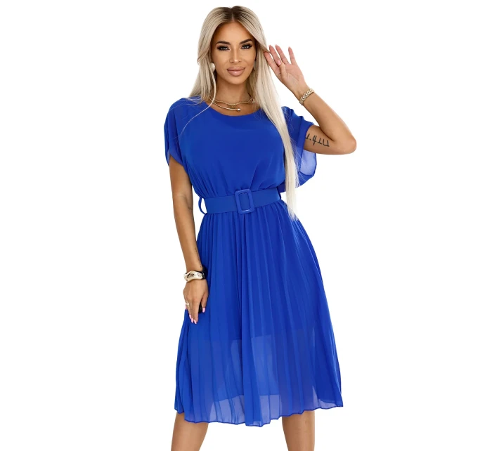 465-6 MIA Plisované šifonové midi šaty se širokým páskem - CHABROW 465-6 MIA Plisované šifonové midi šaty se širokým páskem - CHABROW