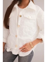 Dámská jarní prošívaná bunda s květinovým vzorem bílá