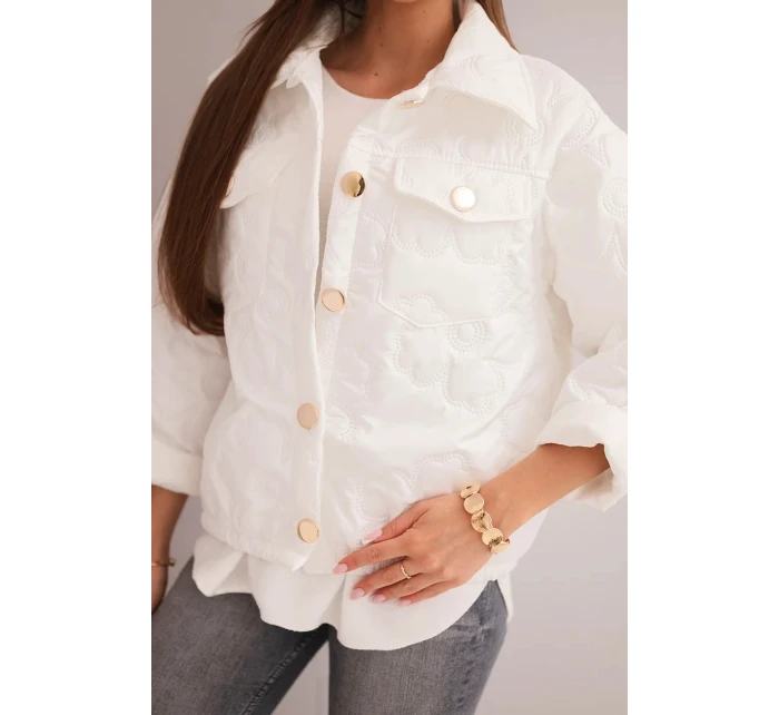 Dámská jarní prošívaná bunda s květinovým vzorem bílá