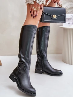 model 21677185 Kožené dámské kozačky nad kolena zateplené černé - Zazoo