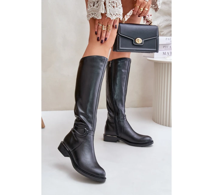 Zazoo 70140 Kožené dámské kozačky nad kolena zateplené černé