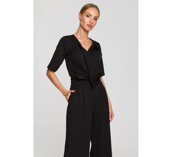 M703 Overal s výstřihem do V - černá