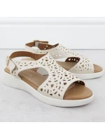 Dámské vyvýšené krémové ažurové sandály Sergio Leone SK-850 Dámské vyvýšené krémové ažurové sandály Sergio Leone SK-850