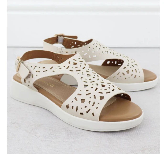 Dámské vyvýšené krémové ažurové sandály Sergio Leone SK-850 Dámské vyvýšené krémové ažurové sandály Sergio Leone SK-850