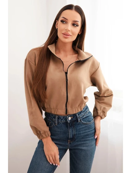 Semišová mikina na zip béžový