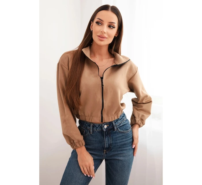 Semišová mikina na zip béžový