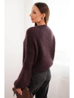 Dámský svetr z mohéru s nabíranými rukávy hnědý