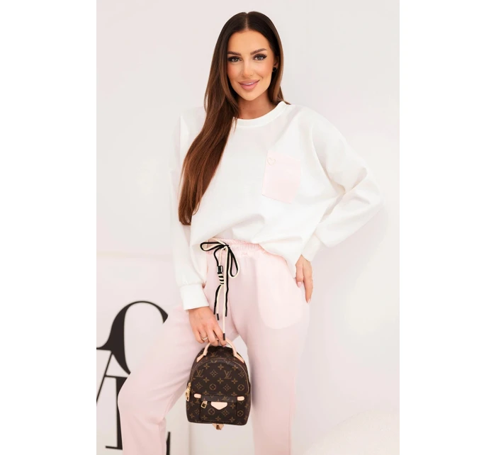 Dámský komplet máslový s kontrastní kapsou pudrově růžový