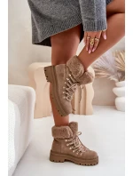 Dámské Šněrovací Boty S Kožíškem Tmavě Béžové model 21679550 - Boto