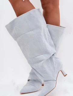 Kozačky s širokým lemem a na podpatku Modré model 22031782 - Boto