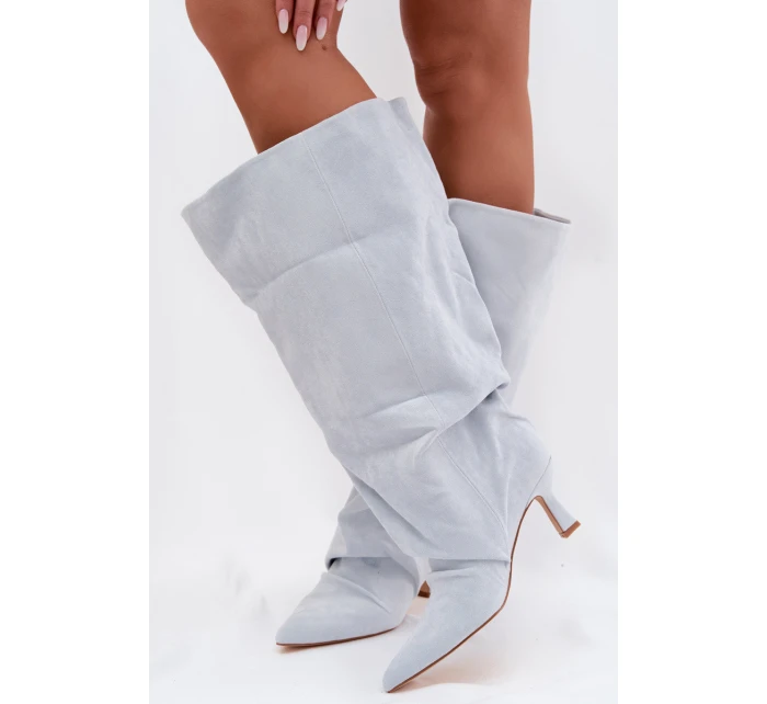 Kozačky s širokým lemem a na podpatku Modré model 22031782 - Boto