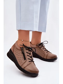 Kožené dámské polobotky na platformě model 22100867 Béžové - VINCEZA