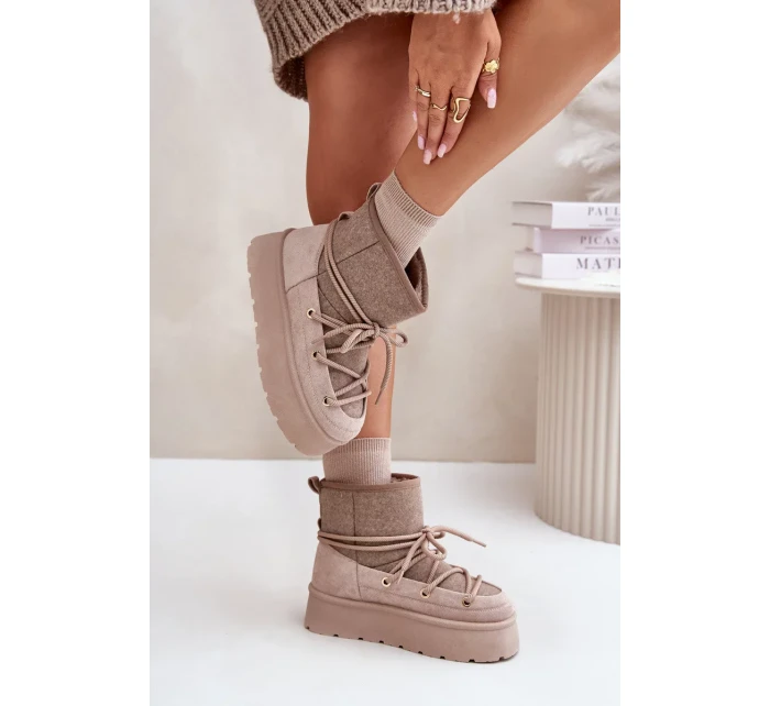 Sněhule s vázáním na platformě béžové Mavora