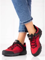 Pohodlné červené dámské  trekingové boty bez podpatku