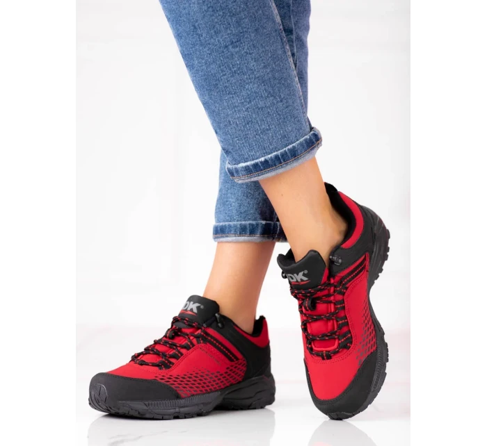 Pohodlné červené dámské  trekingové boty bez podpatku