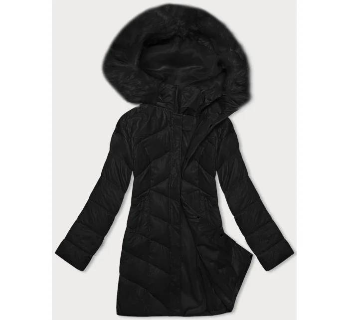 Černá dámská zimní bunda s kapucí (H-898-01)