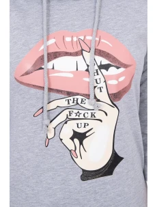 Šaty s delšími zády a barevným potiskem šedé barvy