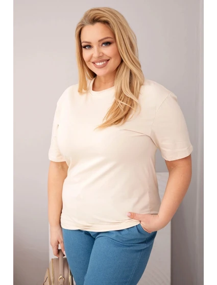 Dámská bavlněná halenka Plus Size s krátkým rukávem basic béžová Dámská bavlněná halenka Plus Size s krátkým rukávem basic béžová