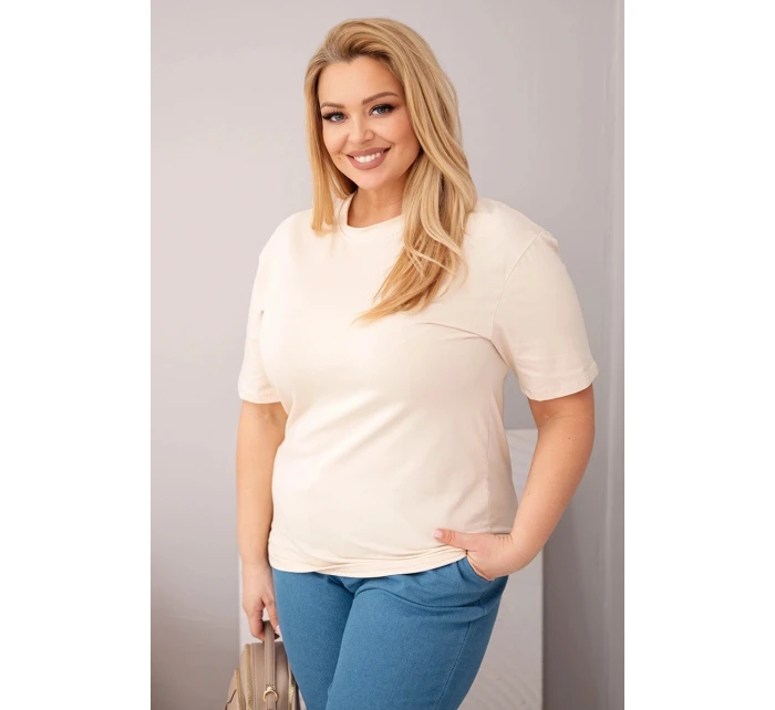 Dámská bavlněná halenka Plus Size s krátkým rukávem basic béžová Dámská bavlněná halenka Plus Size s krátkým rukávem basic béžová