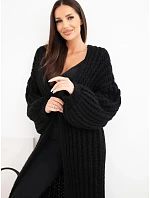 Dámský dlouhý model 22353173 kardigan bez zapínání se širokým rukávem černý - K-Fashion Dámský dlouhý model 22353173 kardigan bez zapínání se širokým rukávem černý - K-Fashion