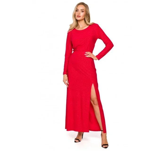 M719 Maxi šaty s dlouhými rukávy - červené