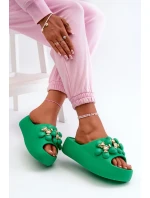 Dámské pěnové pantofle se zdobením na silné podrážce, zelená Bremavia Dámské pěnové pantofle se zdobením na silné podrážce, zelená Bremavia