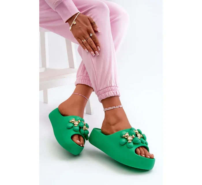 Dámské pěnové pantofle se zdobením na silné podrážce, zelená Bremavia Dámské pěnové pantofle se zdobením na silné podrážce, zelená Bremavia