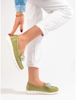 Praktické dámské zelené mokasíny bez podpatku Praktické dámské zelené mokasíny bez podpatku