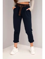 Dámské kalhoty bavlněné s páskem a ohrnutým nohavicemi model 21890018 - K-Fashion Dámské kalhoty bavlněné s páskem a ohrnutým nohavicemi model 21890018 - K-Fashion