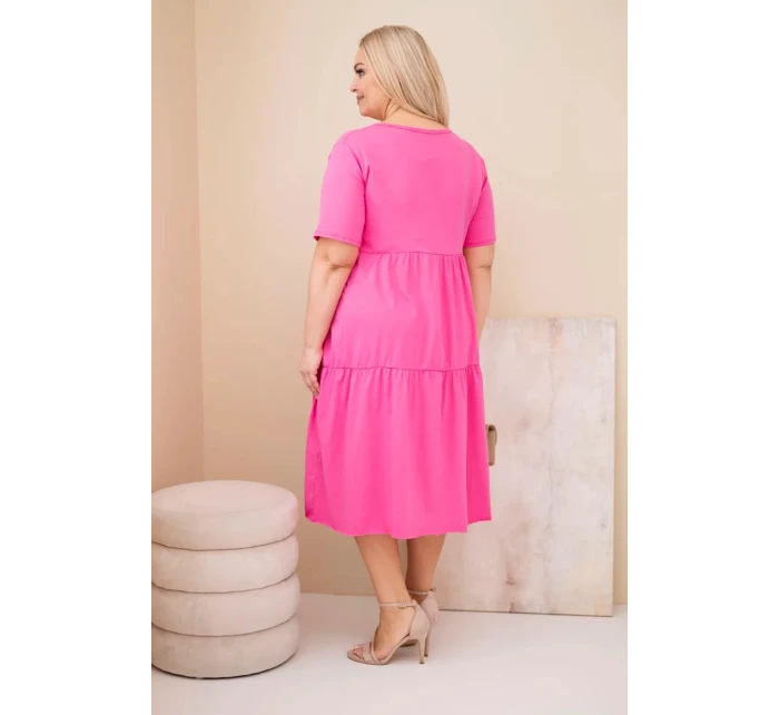 Dámské bavlněné plus size šaty s krátkým rukávem a volánem růžová