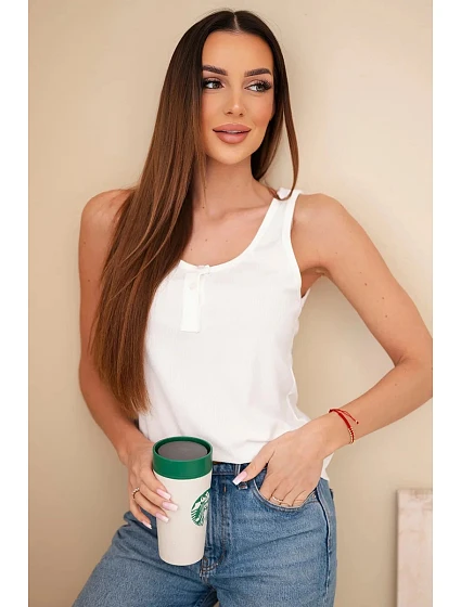 Dámská žebrovaná halenka na ramínkách s knoflíkem ecru Dámská žebrovaná halenka na ramínkách s knoflíkem ecru