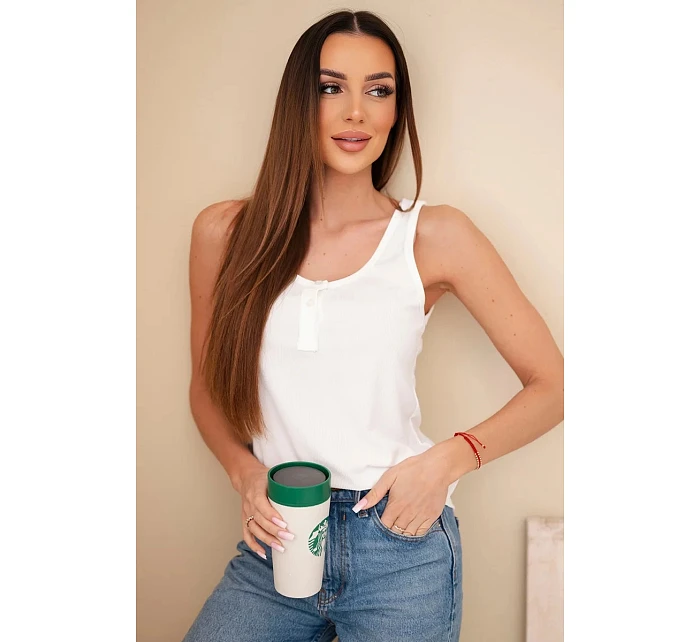 Dámská žebrovaná halenka na ramínkách s knoflíkem ecru Dámská žebrovaná halenka na ramínkách s knoflíkem ecru