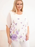 Dámská halenka Plus Size s krátkým rukávem a květinovým potiskem fialová