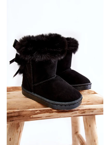 Dětské Teplé Sněhule Semišové s Mašlemi Černe Funky Dětské Teplé Sněhule Semišové s Mašlemi Černe Funky