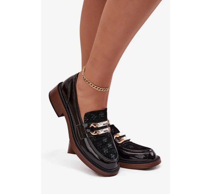 Kožené lakované dámské mokasiny s odlišným detailem D&A MR52-173 Černé