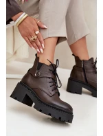 Dámské kotníkové boty se zdobeným páskem Zazoo – czekoládové Dámské kotníkové boty se zdobeným páskem Zazoo – czekoládové