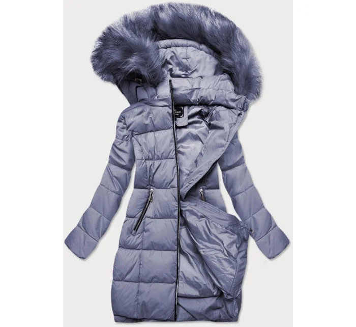 Dámská zimní prošívaná bunda ve vřesové barvě s kapucí (7702)