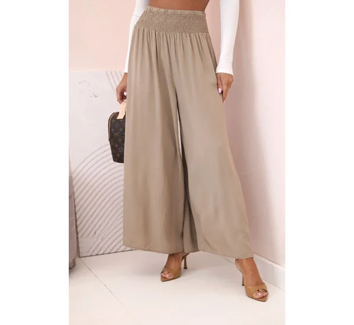 Dámské viskózové kalhoty s elastickým pasem velbloud